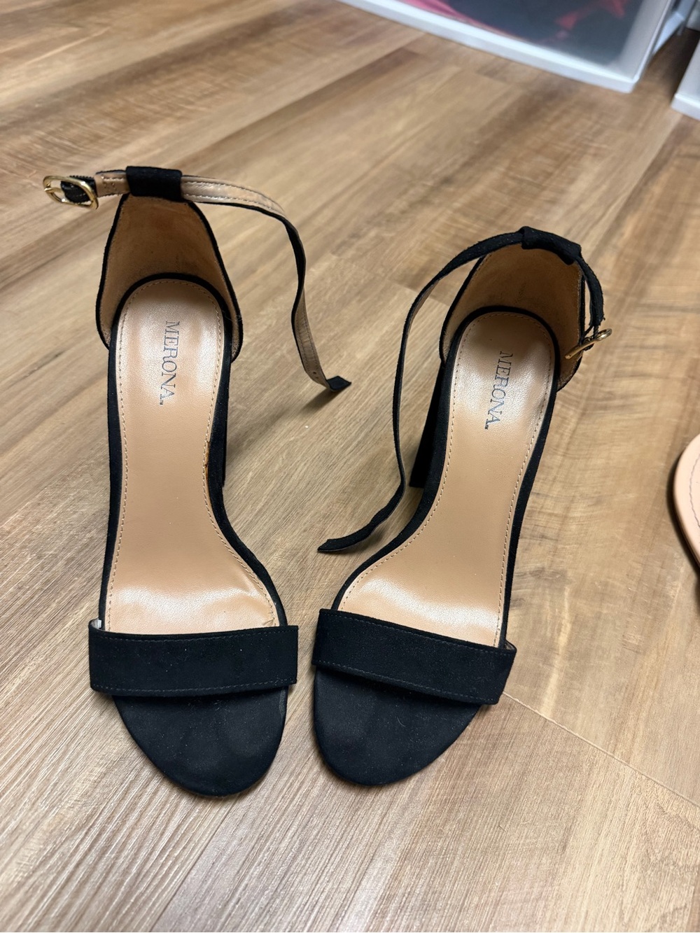 Merona Black Suede Ankle-Strap Open-Toe Heels